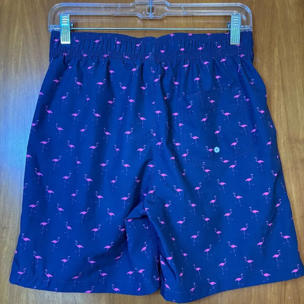 Abercrombie kids Boys Swim Trunks Size 13/14 Pink Flamingo Print Navy Pool